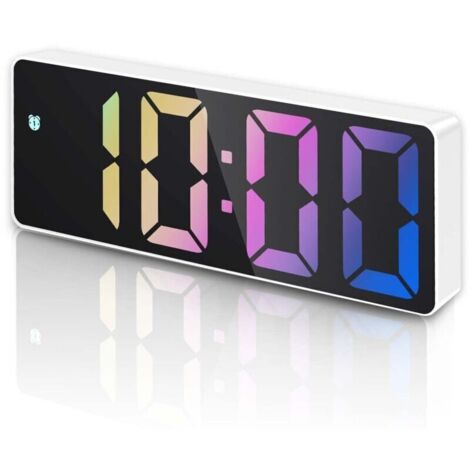 Bardusch-Réveil numérique avec fonction snooze, affichage LED de la température et de la date, commande vocale, fonctionnement USB/piles, boîtier blanc et chiffres colorés (1/5)