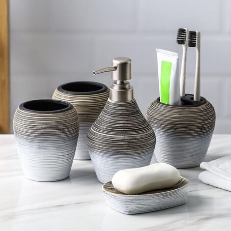 Bardusch-Ensemble salle de bain style européen 5 pièces, gobelet brosse à dents, distributeur savon. (1/4)