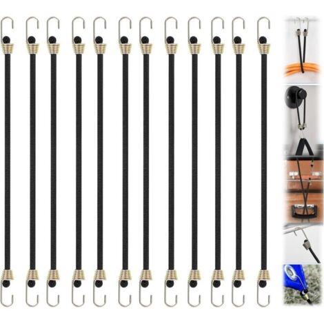 Bardusch-12 tendeurs élastiques noirs avec crochets métal, pour bâche, vélo et fixation diverses (1/5)