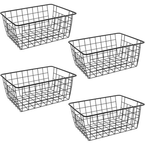 Bardusch-Lot de 4 paniers métalliques noirs en fil, pour rangement salle de bain, réfrigérateur, bureau ou congélateur (1/5)