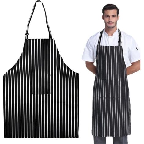 Bardusch-Lot de 2 tabliers rayés noir/blanc, réglables, 1+ poche, usage restaurant, café, boulangerie, jardin (1/5)