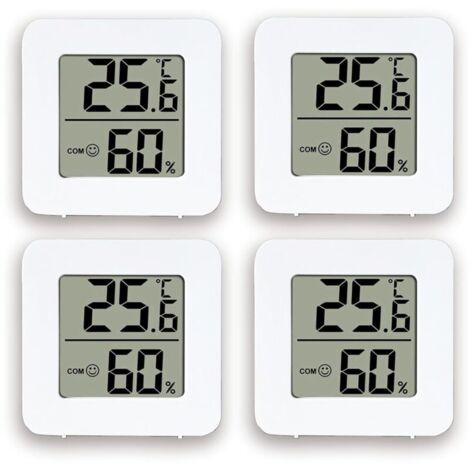 Bardusch-Lot 4 hygromètres intérieurs blancs, écran LCD, précision temp/humidité, bébé/bureau. (1/4)