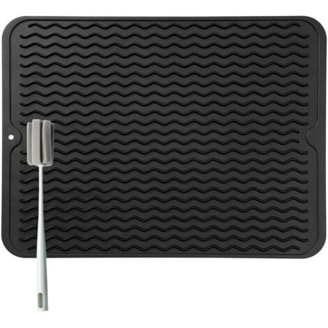 Bardusch-Grand tapis égouttoir 50×40 cm, épais + éponge brosse, sans BPA, pliable. (1/4)