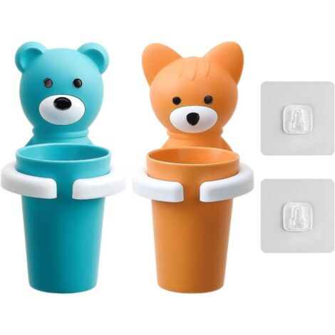Bardusch-Lot de 2 porte-brosses dessin animé – ventouse – enfants – mural fixe – rangement ludique – salle de bain (1/5)