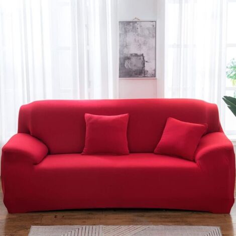 Bardusch-Housse élastique couleur unie 1-4 places, protection extensible canapé, rouge, 235-300 cm (1/5)