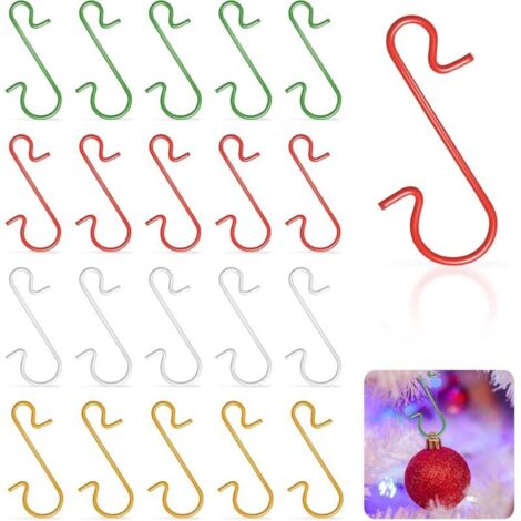 Bardusch-120 crochets boules Noël métal en S, 4 couleurs (or/argent/rouge/vert) pour sapin maison (1/5)