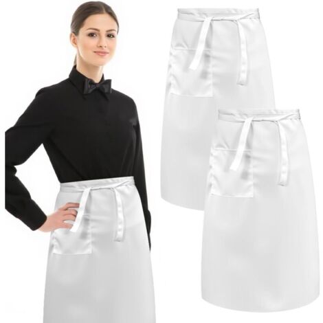 Bardusch-Lot de 2 demi-tabliers de cuisine blancs 70 x 67 cm, poche, usage serveur, pâtisserie, boulangerie, jardin (1/5)