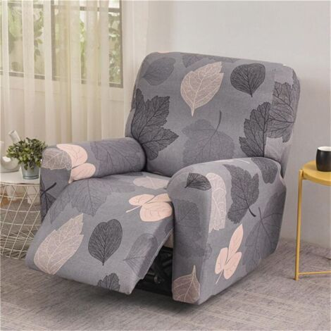 Bardusch-Housse fauteuil inclinable extensible 1 place imprimé floral gris, lot de 4 pièces avec poches (1/4)