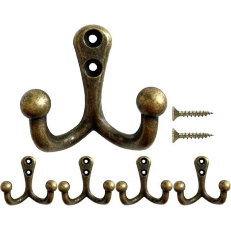 Bardusch-5 crochets porte-manteau muraux vintage en bronze, doubles, supportant vêtements, peignoirs, serviettes, chapeaux et sacs (1/5)