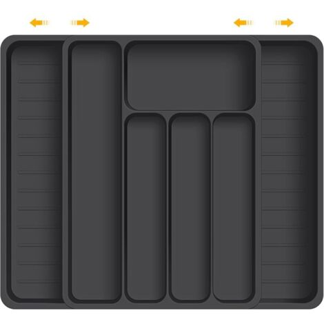 Bardusch-Range-couverts plastique noir à 7 compartiments, dimensions 37 x 28 cm, pour rangement vaisselle tiroir (1/5)