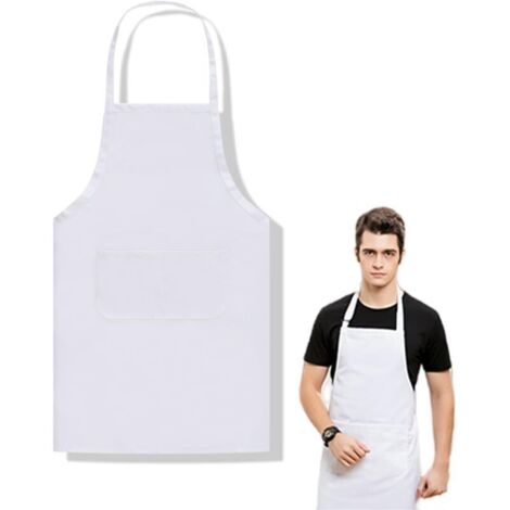 Bardusch-Tablier de cuisine professionnel unisexe blanc, réglable, 2 poches, imperméable, lavable, multi-usages (1/5)