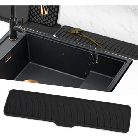 Bardusch-Tapis robinet silicone 42 cm noir, tampon égouttoir, cuisine/sdb. (1/4)