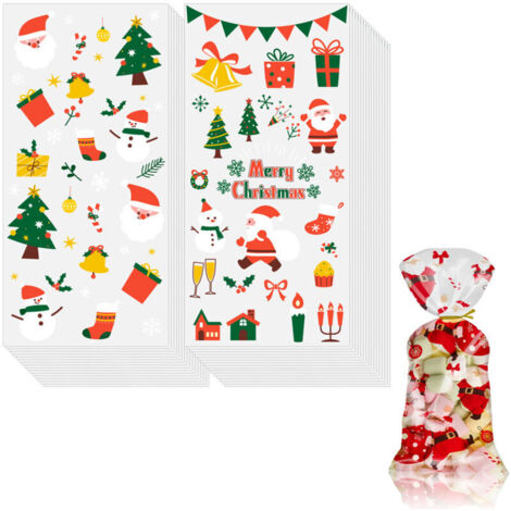 Bardusch-100 sachets cadeaux de Noël en cellophane avec 100 attaches torsadées pour emballage de friandises et bonbons, parfaits pour les fêtes de fin d'année.// (1/5)