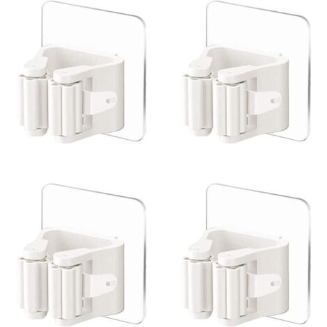 Bardusch-4 porte-balai auto-adhésifs – blancs – sans perçage – salle de bain/cuisine/jardin – vadrouille (1/5)