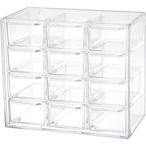 Bardusch-Ensemble de 12 tiroirs empilables transparents, pour bijoux, perles, outils ou maquillage, usage coiffeuse/bureau. (1/5)