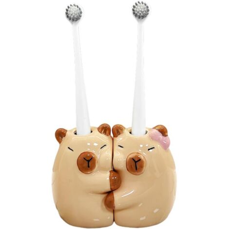 Bardusch-Lot de 2 porte-gobelets céramique forme capybara, mignons, doubles fonctions brosse à dents / porte-stylo (1/5)