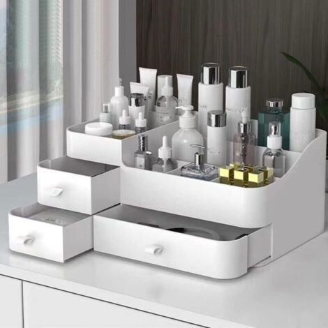 Bardusch-Organisateur maquillage grand format avec 3 tiroirs et 8 compartiments, pour bijoux, pinceaux, rouges à lèvres et crèmes. (1/5)
