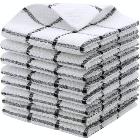 Bardusch-Lot de 8 torchons vaisselle 100% coton 30,5x30,5 cm, légers doux séchage rapide, coloris noir, usage nettoyage (1/5)