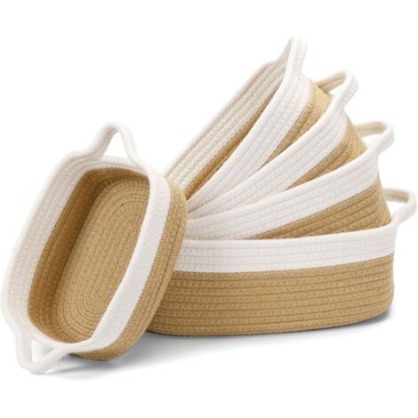 Bardusch-Panier tissé en corde de coton, empilable, blanc/jaune, pour salle de bain, cuisine ou chambre bébé (1/4)