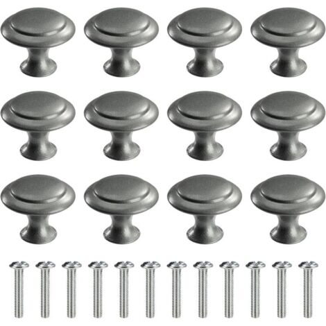Bardusch-12 boutons porte ronds gris foncé 30mm avec vis pour armoire, bureau, bibliothèque (1/5)