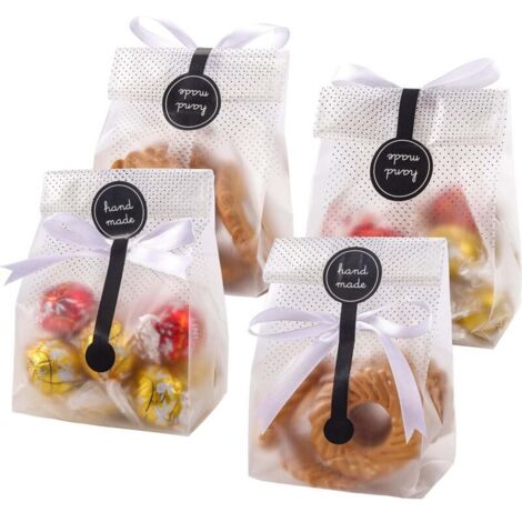 Bardusch-100 sachets plastique translucides + autocollants, emballage gourmandises/fêtes/pâtisseries (1/5)