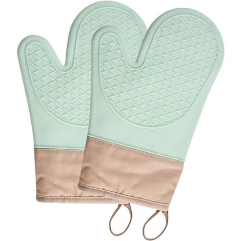Bardusch-Lot de 2 gants cuisine silicone, résistants à 350 °C, intérieur coton, suspendables, verts, micro-ondes/BBQ (1/5)