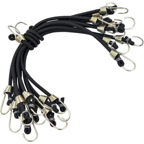 Bardusch-10 tendeurs élastiques 25 cm crochets, sandows robustes multifonction vélos/tentes/sacs – noir (1/5)