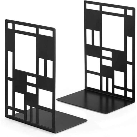 Bardusch-Paire de serre-livres métal noir avec motif grille abstraite pour une décoration unique à la maison ou au bureau (1/4)
