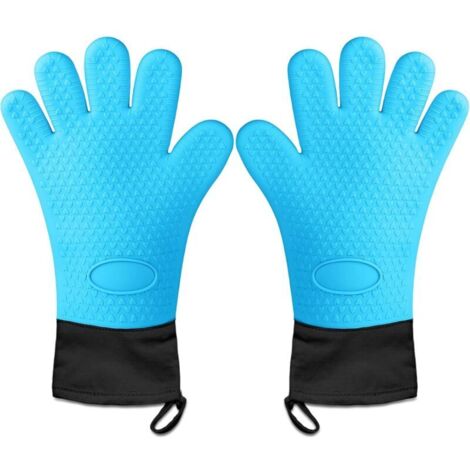 Bardusch-Gants de four en silicone résistants à la chaleur, pour BBQ, four, gril et cheminée, bleu long (1/5)