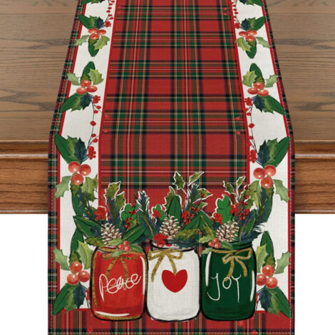 Bardusch-Nappe festive 183 cm en lin à carreaux, décoration rustique pour fin d’année et hiver (1/5)