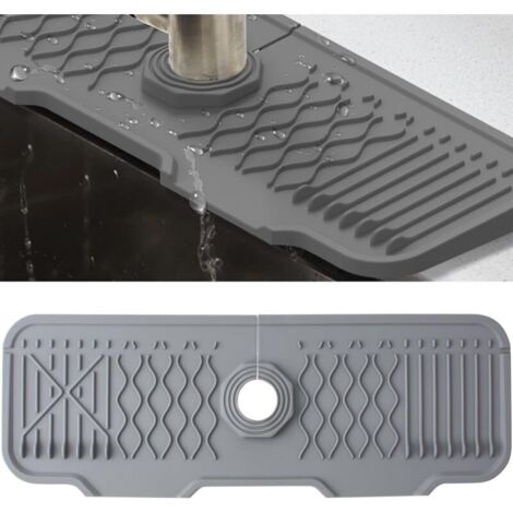 Bardusch-Tapis robinet silicone Veki 43 cm gris, anti-gouttes, poignée robinet, cuisine/sdb. (1/4)
