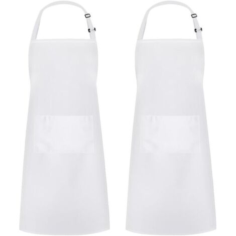 Bardusch-Lot de 2 tabliers de cuisine réglables résistants aux gouttes, 2 poches homme/femme, blanc, 26,8 x 33,1 pouces (1/5)