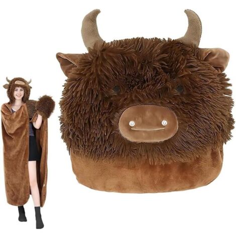 Bardusch-Couverture shaggy portable 150×125 cm “Highland Cows”, avec chapeau/gants, déco maison (1/5)