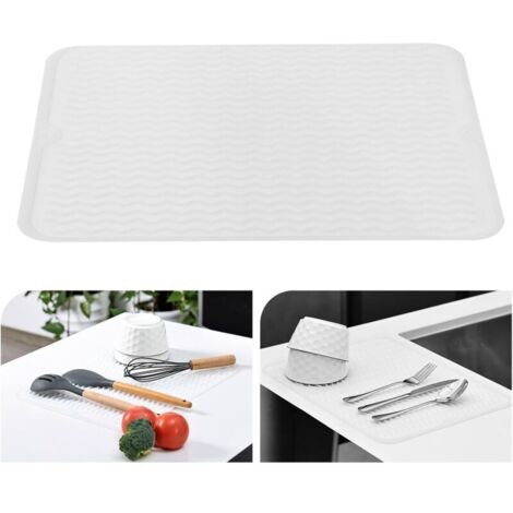 Bardusch-Tapis égouttement silicone transparent 40x45 cm, résistant chaleur antidérapant, support vaisselle/set table (1/5)