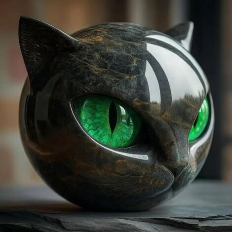 Bardusch-Luxury Black Cat Stone Sculpture Figurine Tête de Chat en Résine Pierre Marbrée – Décoration Miniature Élégante pour Intérieur (A) (1/5)