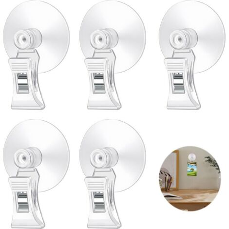 Bardusch-5 Pièces Ventouse Pince Support à Clip Multifonction Plastique Transparent pour Verre Fenêtres Aquarium Supermarché Salle de Bain (1/5)