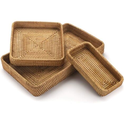 Bardusch-Lot de 3 plateaux osier rectangulaires – service décoratif – cuisine/comptoir – tressage naturel