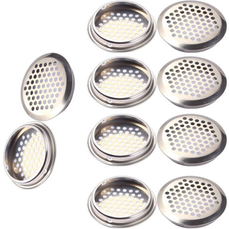 Bardusch-Lot de 5 grilles d'aération rondes en acier inoxydable argenté pour cuisine, salle de bain et placards... (1/5)