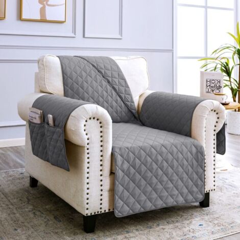 Bardusch-Housses de Canapé 1 Place 60cm Impermeable avec Accoudoirs, Réversible Protégé Canapes -Gris Clair (1/4)