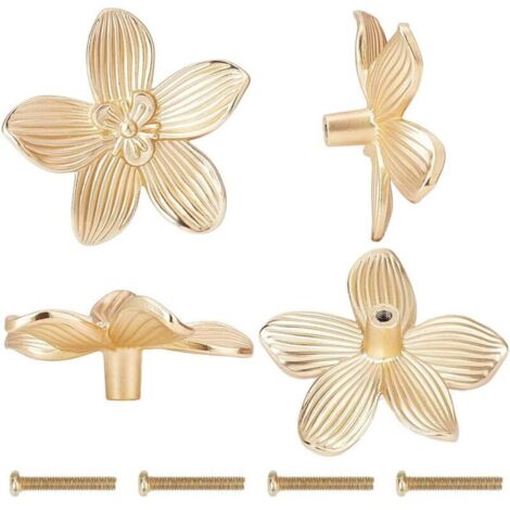 Bardusch-4 boutons tiroir fleur dorée alliage zinc avec vis pour cuisine et salon