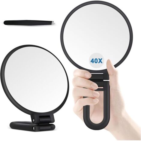 Bardusch-Miroir grossissant 40X double face 40X/1X avec poignée, pliable, portable pour bureau, salle de bain ou cadeau (noir mat) (1/5)