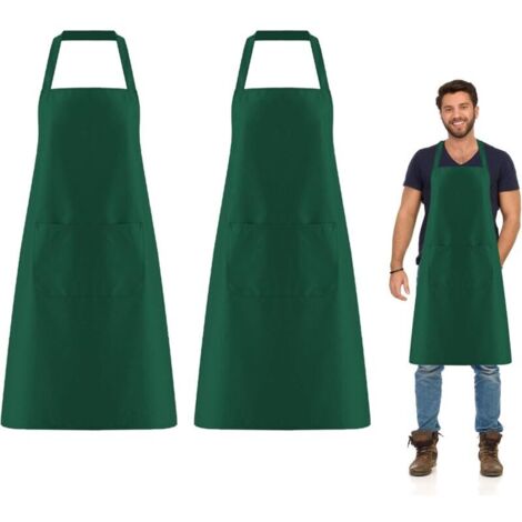 Bardusch-Lot de 2 tabliers chef personnalisables vert, 2 poches, usage cuisine, barbecue, jardin, café, restaurant (1/5)