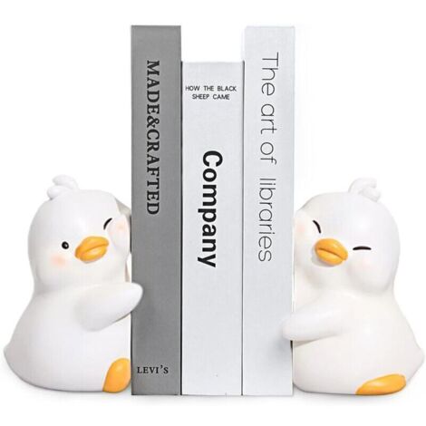 Bardusch-Serre-livres décoratif blanc mignon en forme de canard, serre-livres unique pour ranger des livres, serre-livres en résine créatif, adapté à la décoration de la maison, du bureau, de la bibli (1/4)