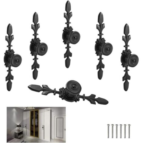 Bardusch-6 Pcs Poignées Vintage Noires pour Placard, Tiroir et Porte - Style Décoratif Floral pour Meubles avec Panneau Arrière Pratique (1/4)