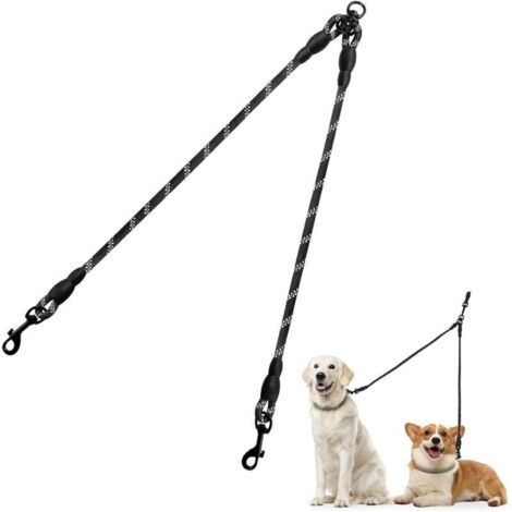 Bardusch-Double Laisse pour Chien/Séparateur de laisses pour Deux/Aucun embrouillement/Corde d'escalade/Convient aux Petits, Moyens et Grands Chiens/Noir (1/4)