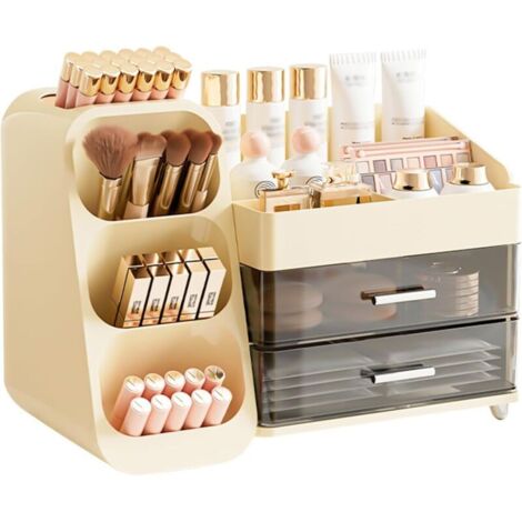 Bardusch-Boîte blanche crème avec tiroirs et compartiments, organisateur maquillage pour coiffeuse, salle de bain ou chambre. (1/5)