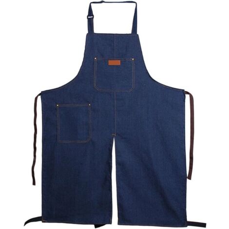 Bardusch-Tablier court en denim fendu, cou réglable, léger, anti-respirant, poches, usage cuisine, poterie (1/5)