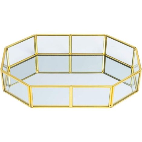Bardusch-Plateau miroir doré vintage – Ø21 cm – verre/métal – bijoux, maquillage – coiffeuse/chambre (1/5)
