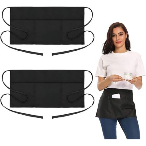 Bardusch-Lot de 2 tabliers noirs serveur, 3 poches, usage homme/femme, restaurant, bar, cuisine, service pro (1/5)