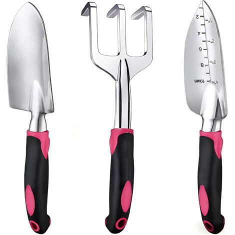 Bardusch-Ensemble d'outils de jardinage, 3 outils à main avec poignées en caoutchouc souple et antidérapantes, parfaits pour creuser et planter. (1/5)